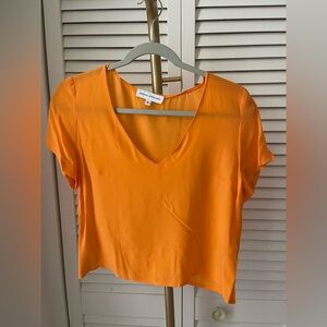 Amanda Uprichard Vibrant Orange V-Neck Silk Short Sleeve Top Size S